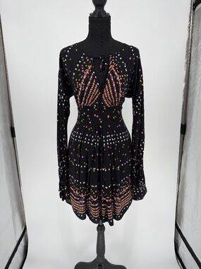 Free People Black Coryn Printed Long Sleeve Keyhole Mini Dress 2